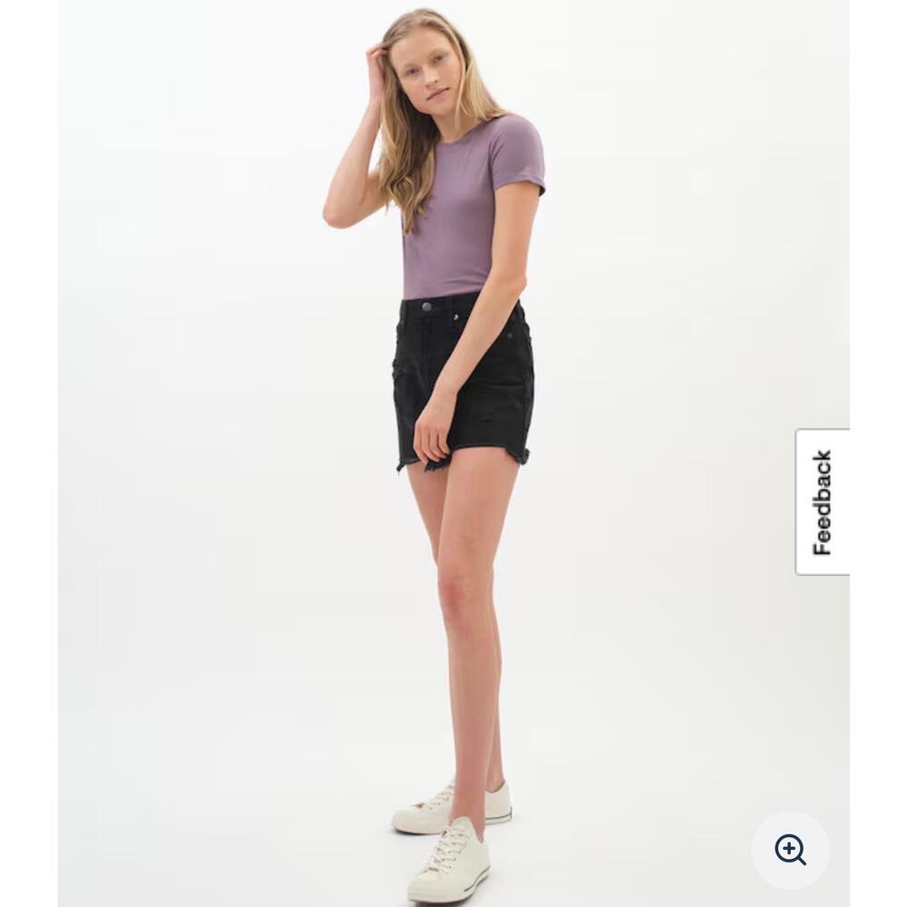 Aéropostale Black Distressed Denim Mini Skirt High Rise Y2K Grunge Size 0 Aero